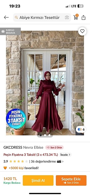 Tessettür abiye kırmızı şal dahil kuşaklıdır