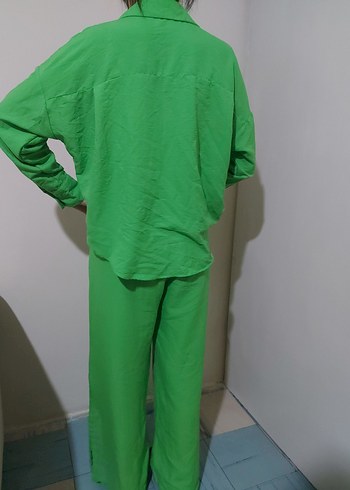 Kadın Yeşil Keten Rahat Tulum - Görsel 2