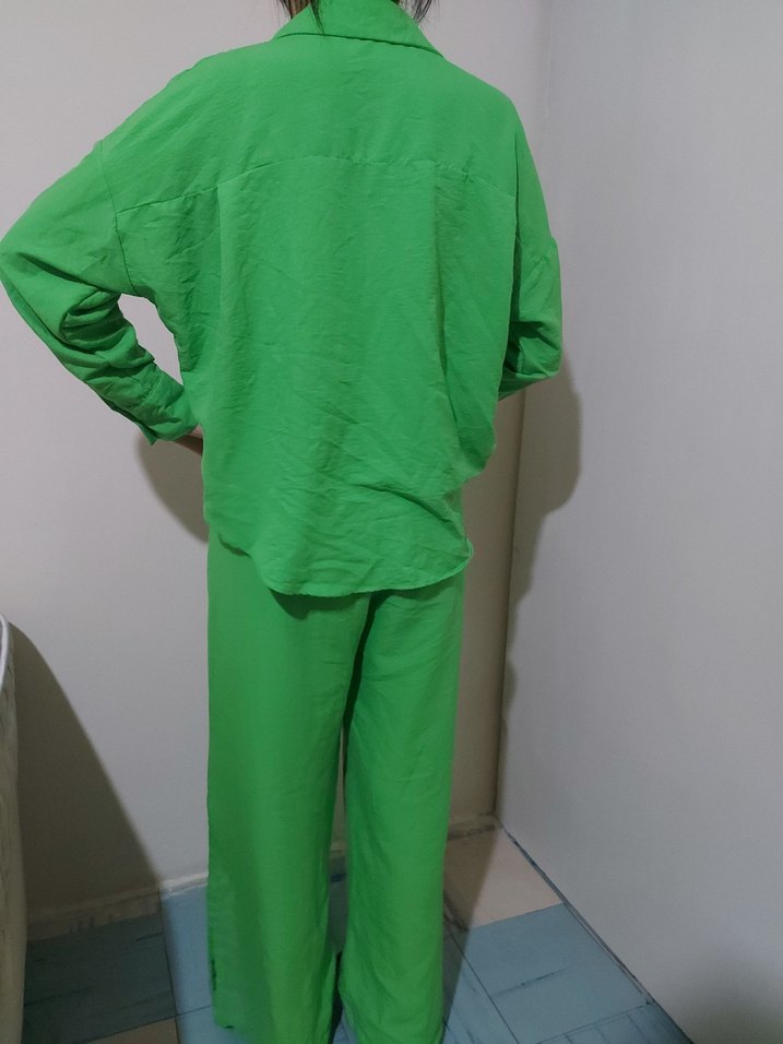 Kadın Yeşil Keten Rahat Tulum - Görsel 2