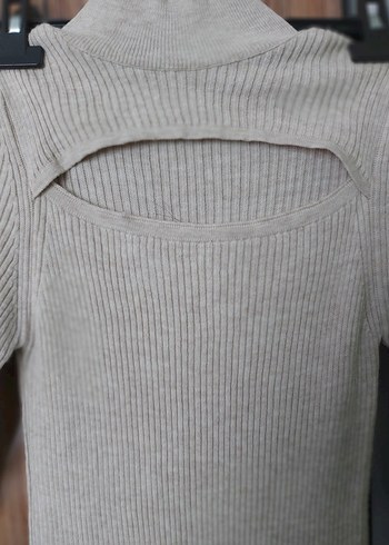 Bej Uzun Triko Elbise, Boğazlı, İnce Kesim - Görsel 2