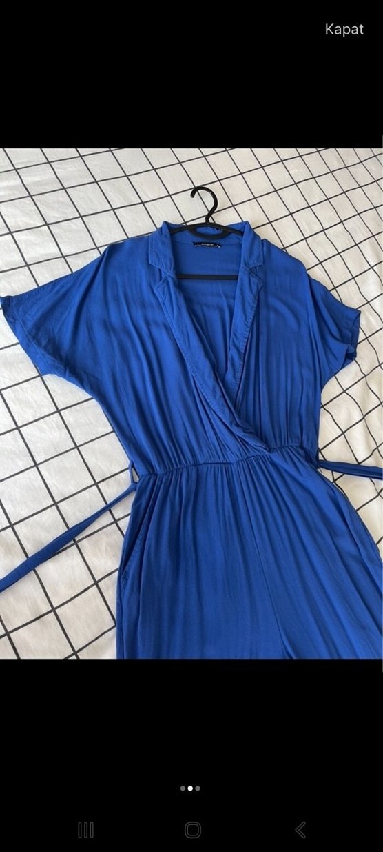 Kadın Mavi Uzun Askılı Tulum - Görsel 2