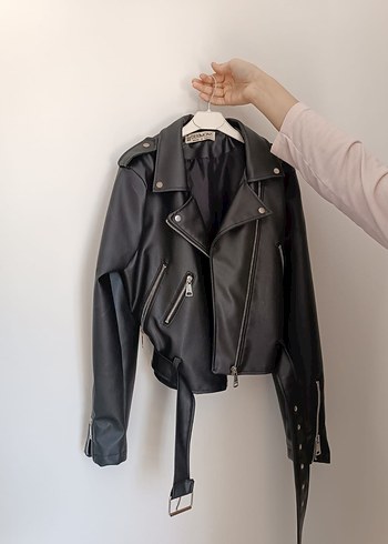 Siyah Kadın Deri Biker Ceket