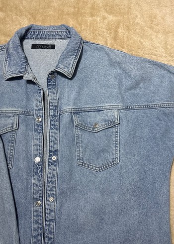 Kadın Mavi Denim Düğmeli Ceket - Görsel 3