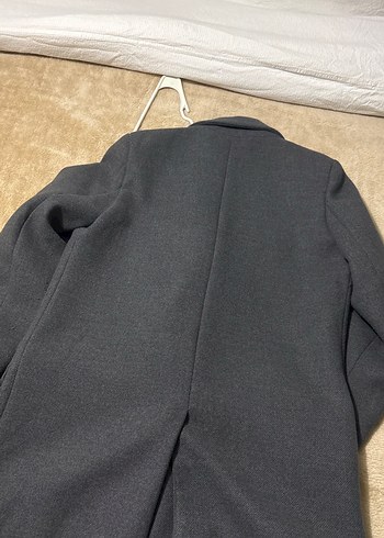 Gri Notch Yaka Düğmeli Midi Ceket - Görsel 4