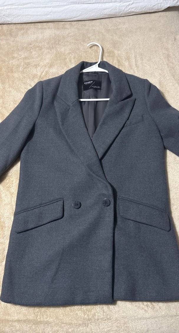 Gri Notch Yaka Düğmeli Midi Ceket - Görsel 2