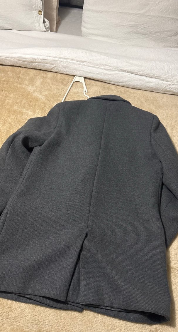 Gri Notch Yaka Düğmeli Midi Ceket - Görsel 4