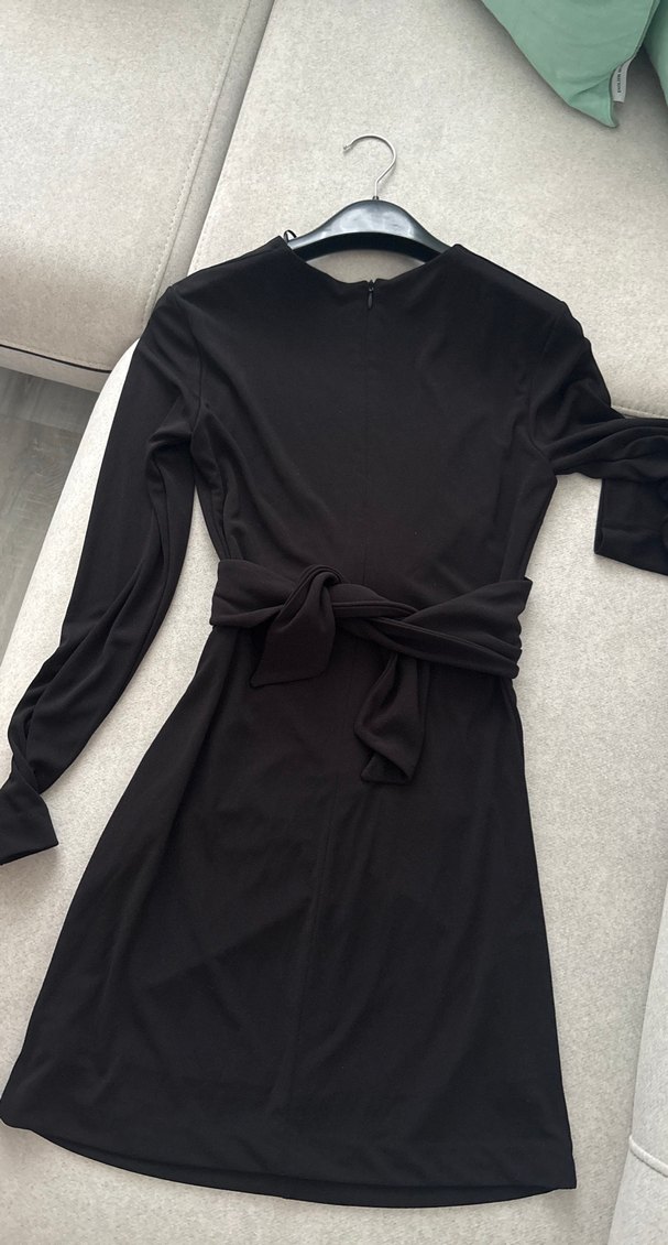 Uzun Kollu Drapeli Siyah Mini Elbise - Görsel 3