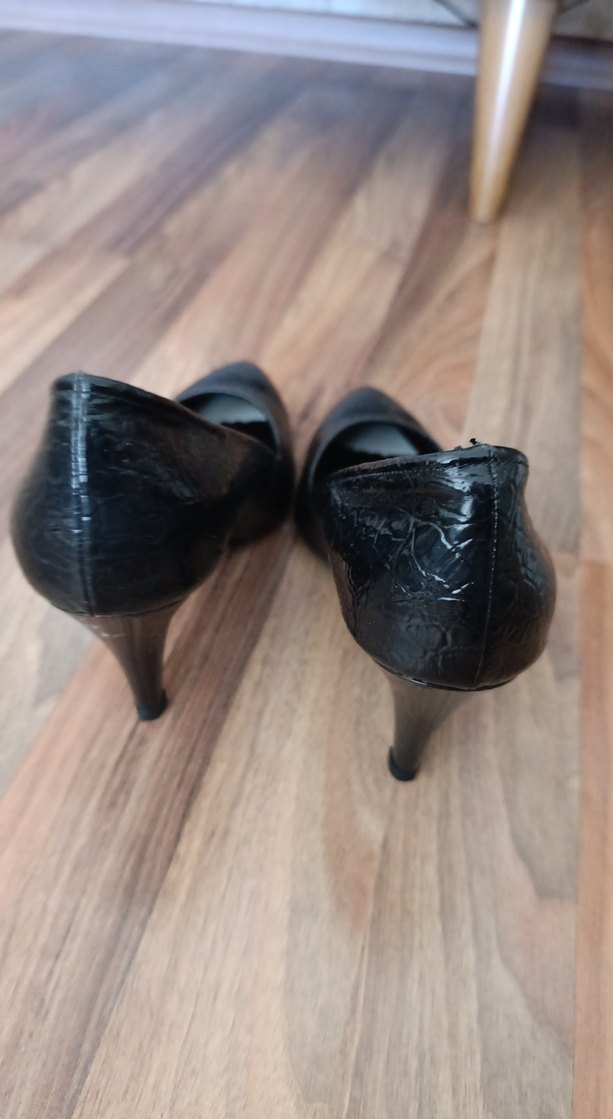 Siyah Yılan Derisi Desenli Stiletto Topuklu - Görsel 3