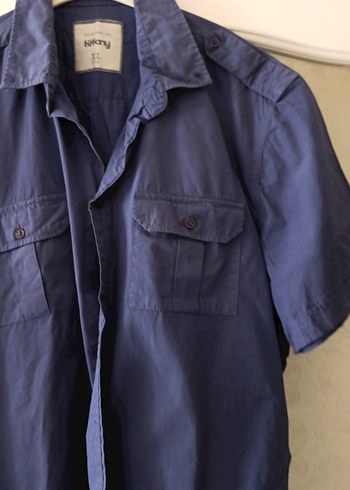 Erkek Lacivert Kısa Kollu Denim Gömlek - Görsel 2