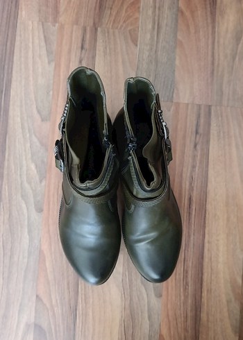 Tokalı Kadın Deri Bot - Koyu Haki - Görsel 5