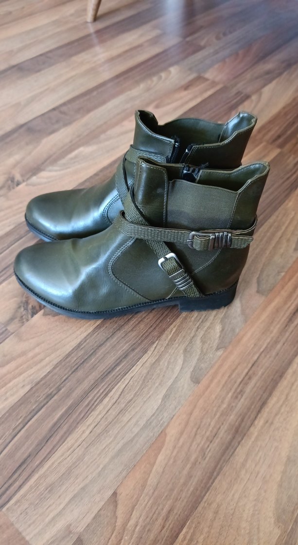 Tokalı Kadın Deri Bot - Koyu Haki - Görsel 4