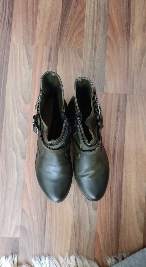 Tokalı Kadın Deri Bot - Koyu Haki - Görsel 5