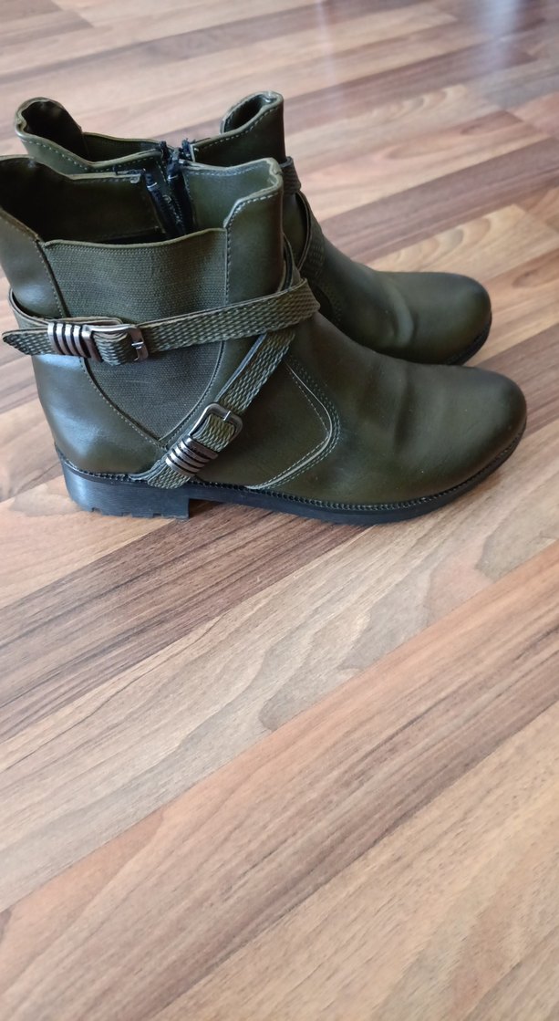 Tokalı Kadın Deri Bot - Koyu Haki - Görsel 2