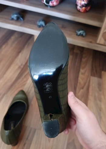 Kadın Haki Yılan Desenli Tokalı Stiletto - Görsel 5