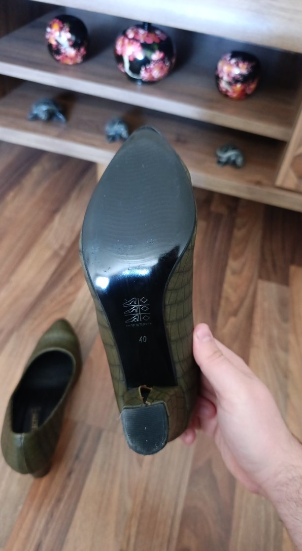 Kadın Haki Yılan Desenli Tokalı Stiletto - Görsel 5