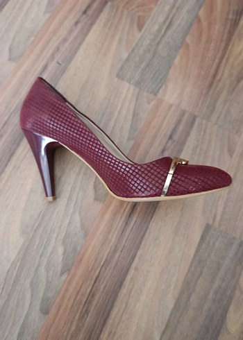 Bordo Yılan Desenli Stiletto Topuklu Kadın Ayakkabı - Görsel 5