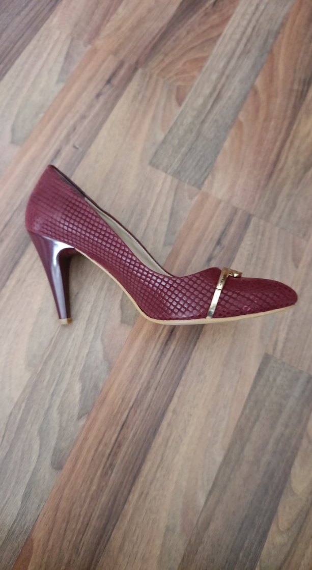 Bordo Yılan Desenli Stiletto Topuklu Kadın Ayakkabı - Görsel 5