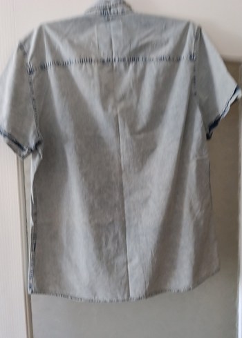 Gri Batik Desenli Erkek Kısa Kollu Denim Gömlek - Görsel 4