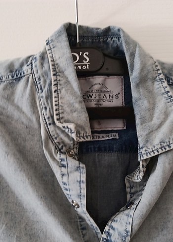 Gri Batik Desenli Erkek Kısa Kollu Denim Gömlek - Görsel 2