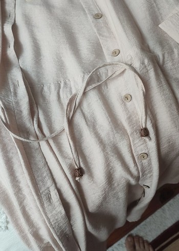 Bej Düğmeli keten tunik - Görsel 3