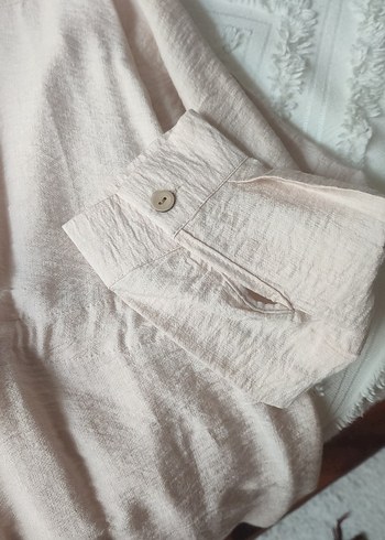 Bej Düğmeli keten tunik - Görsel 4