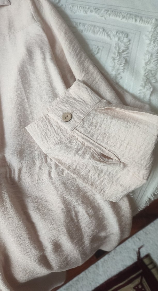 Bej Düğmeli keten tunik - Görsel 4