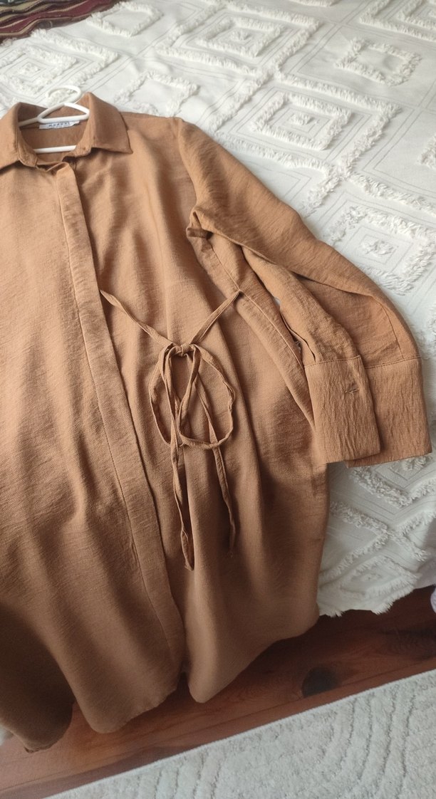 taba Uzun Kollu Keten Tunik - Görsel 3