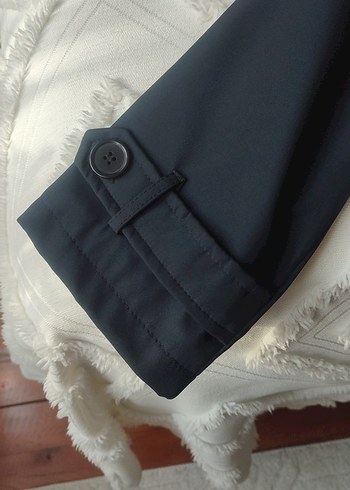 Uzun lacivert Düğmeli trenckot astarlı - Görsel 3