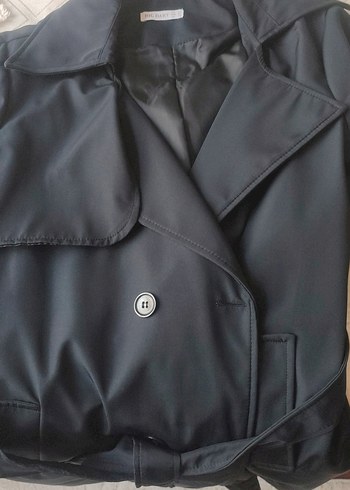 Uzun lacivert Düğmeli trenckot astarlı - Görsel 2