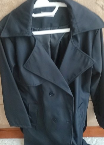 Uzun lacivert Düğmeli trenckot astarlı - Görsel 7