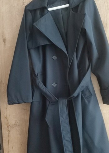 Uzun lacivert Düğmeli trenckot astarlı - Görsel 4