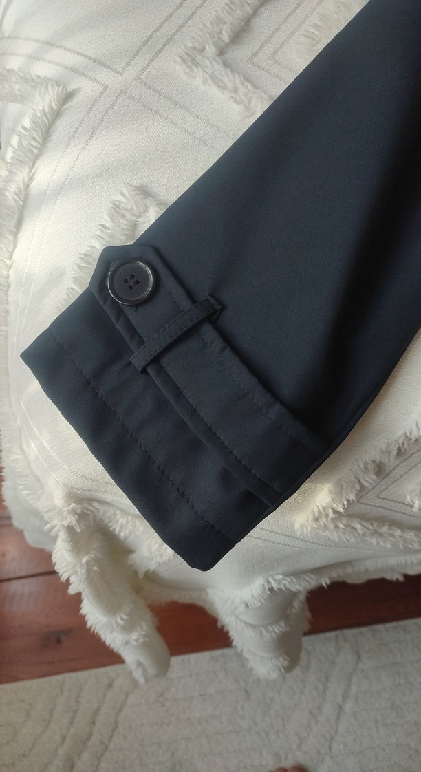 Uzun lacivert Düğmeli trenckot astarlı - Görsel 3