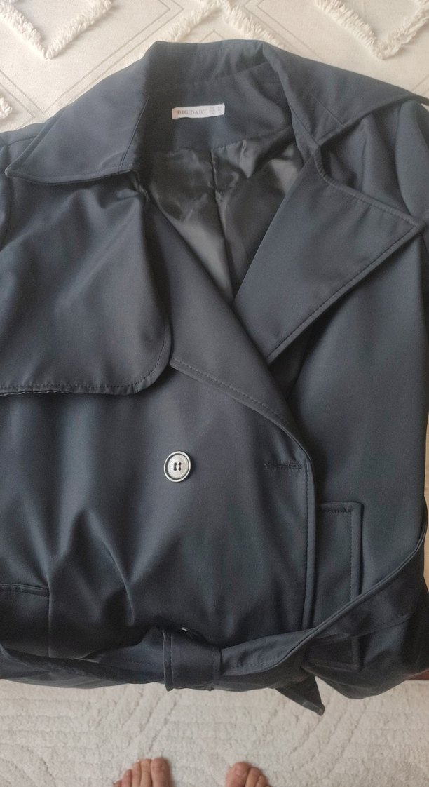 Uzun lacivert Düğmeli trenckot astarlı - Görsel 2