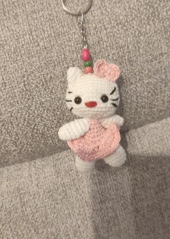 Pembe Örgü Kadın Anahtarlık hello kitty - Görsel 2