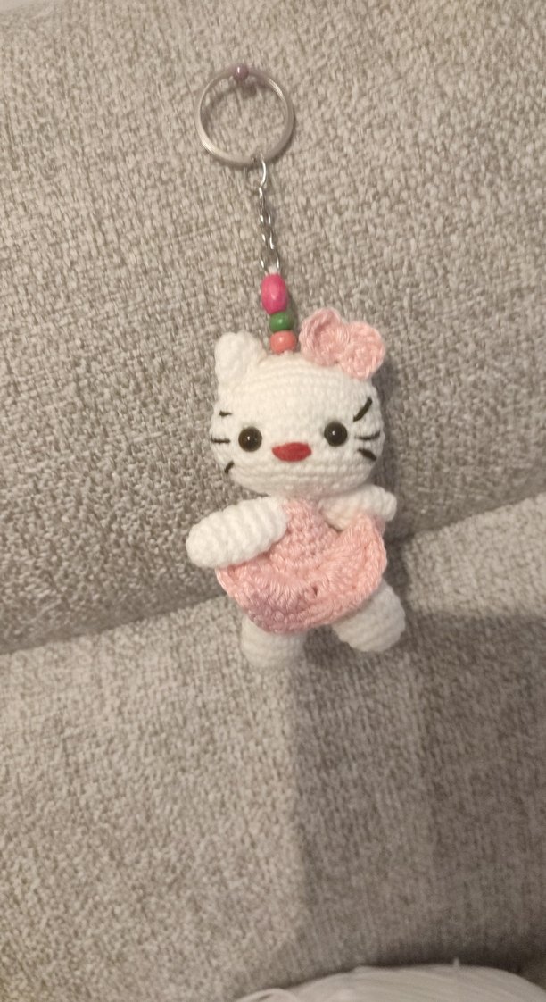 Pembe Örgü Kadın Anahtarlık hello kitty - Görsel 2