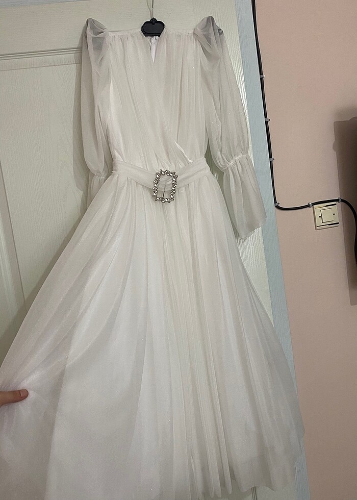 Beyaz Simli Elbise - Görsel 4