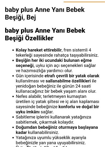 Bej Anne Yanı Bebek Beşiği Baby Plus - Görsel 9