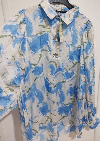 Mavi Batik Desenli Uzun Kollu Kadın Gömlek - Görsel 6