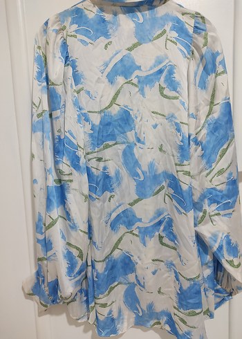 Mavi Batik Desenli Uzun Kollu Kadın Gömlek - Görsel 7