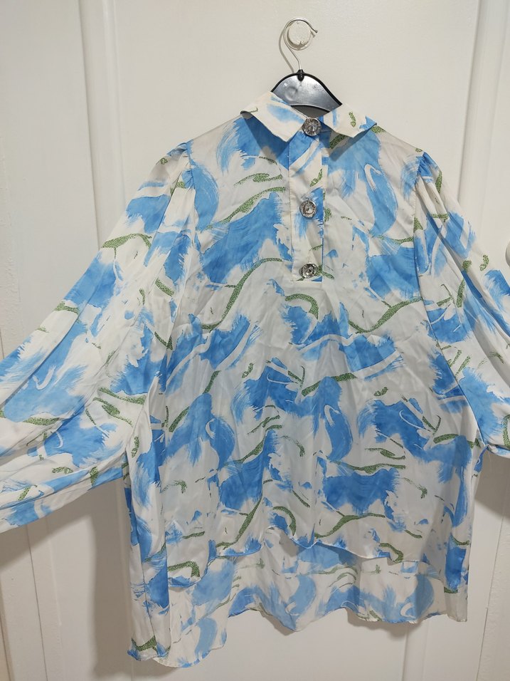 Mavi Batik Desenli Uzun Kollu Kadın Gömlek - Görsel 3