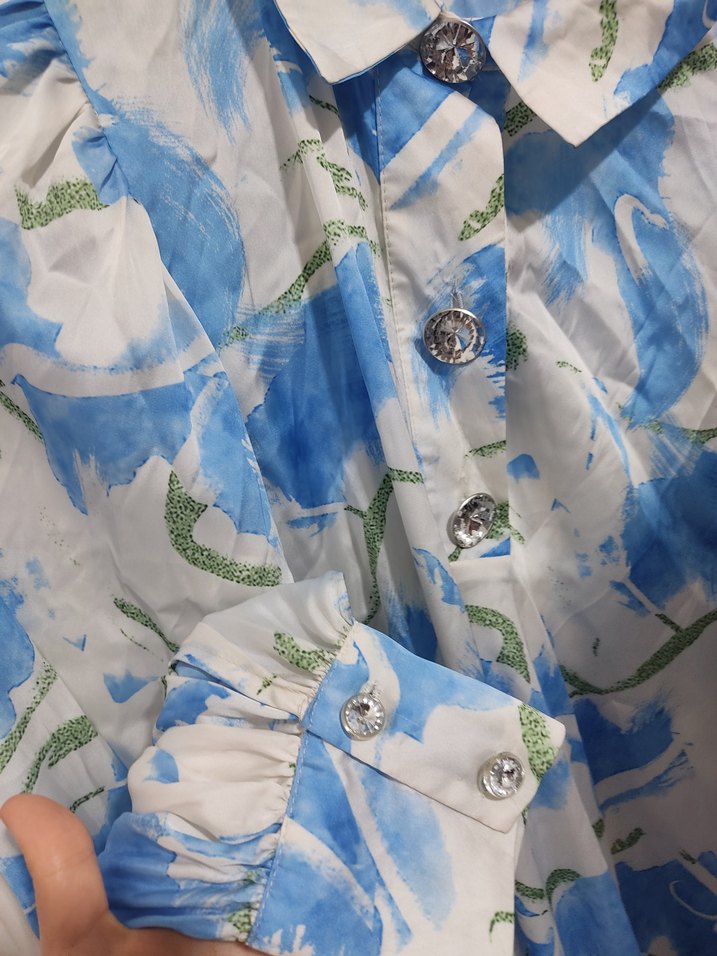 Mavi Batik Desenli Uzun Kollu Kadın Gömlek - Görsel 4