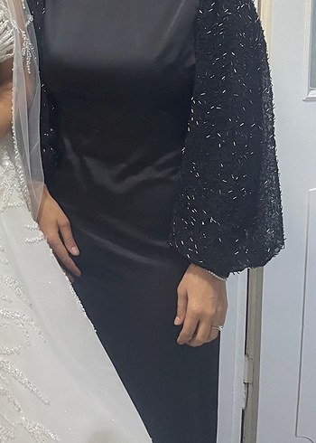 Uzun Siyah Gotik Yüksek Yakalı Kadın Elbise - Görsel 2