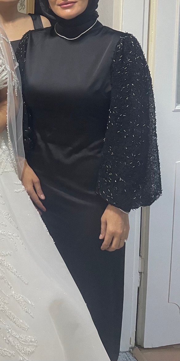 Uzun Siyah Gotik Yüksek Yakalı Kadın Elbise - Görsel 2