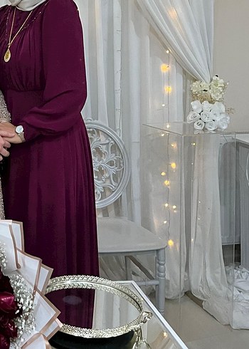 vişne rengi şifon abiye