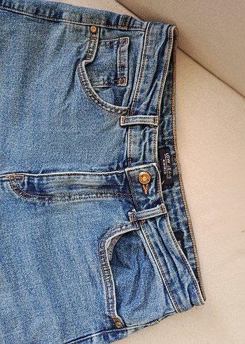 Düğmeli Mavi Kadın Denim Pantolon