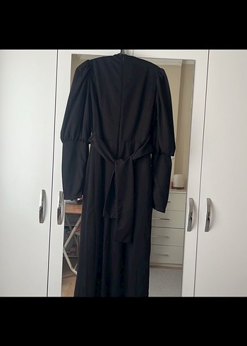 38 Beden siyah Renk Kemerli Siyah Uzun Elbise