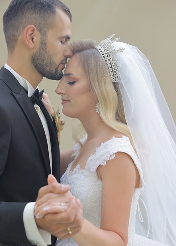 Beyaz Parlak Taşlı Gelin Tacı ve Küpe Seti - Görsel 4