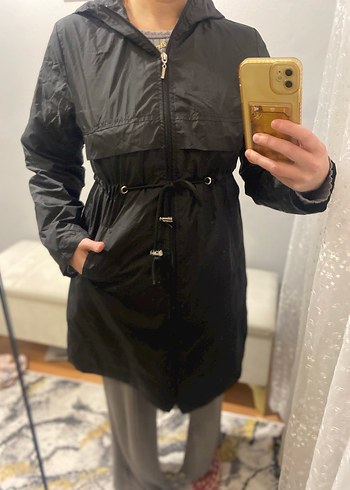 Siyah Kapüşonlu Uzun Kadın Ceket - Görsel 5