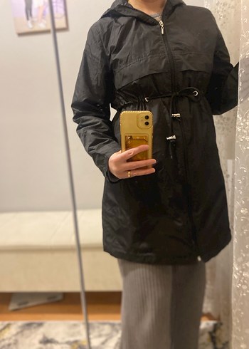 Siyah Kapüşonlu Uzun Kadın Ceket - Görsel 6