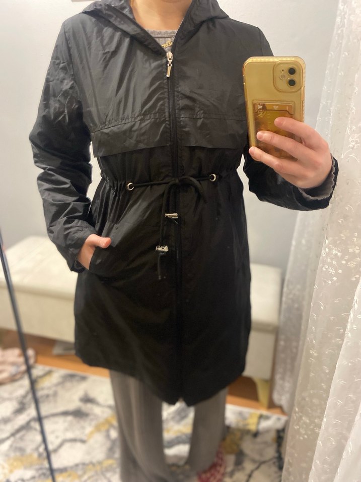 Siyah Kapüşonlu Uzun Kadın Ceket - Görsel 5